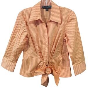 Lafayette 148 New York Blouse sz 4 petite hidden buttons Button down top tie